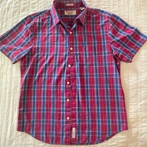 Original Penguin Dark Pink and Blue Plaid Shirt Front Pocket Button Up Medium